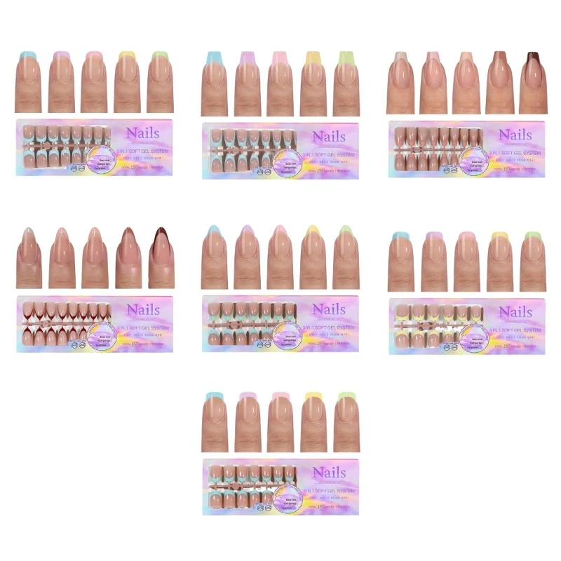 

Накладные ногти с французским кончиком, съемные искусственные ногти для женщин и девочек