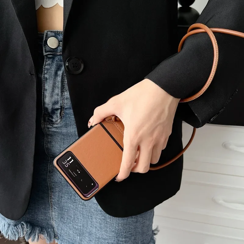 Elegant Leather Crossbody Lanyard Card Holder Phone Case - Luxury Business Design