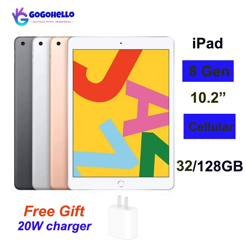 

95% New Original Apple iPad 10.2 2020 Unlocked IPad 8th Gen Wifi+Cellular 32/128GB A10 Fusion IPS LCD iPad IOS 13 Face ID Tablet