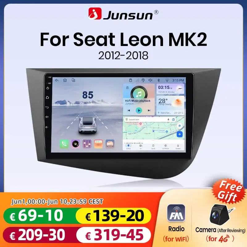 Junsun Android Radio Samochodowe Bezprzewodowy Carplay AUTO Do Seat Leon 2 MK2 2005-2012 Inteligentne Systemy Samochodowe WiFi GPS BT Navi