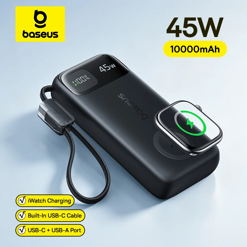 Baseus 45W 10000mAh Powerbank mit 5W Magnetischem Kabellosen Laden für iWatch & AirPods Externer Akku für iPhone 17 16 Pro Max