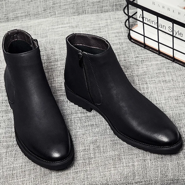 موضة تشيلسي أحذية الرجال لينة جلد حذاء من الجلد النمط البريطاني الرجال الأحذية العلامة التجارية الأحذية السوداء A235 2