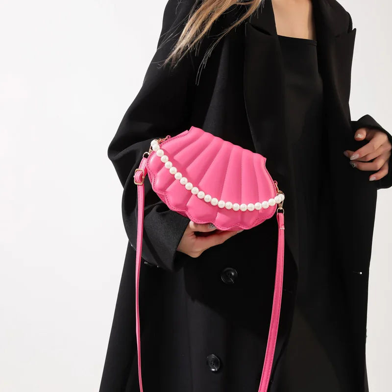 Niche Design Bag for Women Autumn New Pearl Chain Bag for Girls Candy Color One Shoulder Crossbody Shell