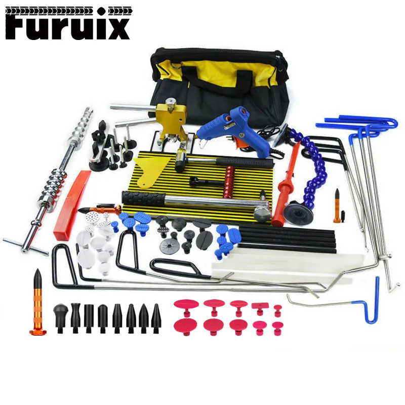 Furuix Rods Hooks Dent Puller Dent Lifter lamp Light Slide Hammer Car Dent Remover Kit  Glue stick Removal Hail Rods tool set