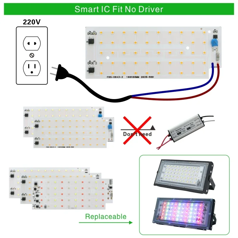 50W LED Flood Light Chip SMD 2835 Outdoor Floodlight Spotlight Beads AC 220V For LED Street Lamp Landscape Lighting RGB Chips led flood light led lamp beads led chip