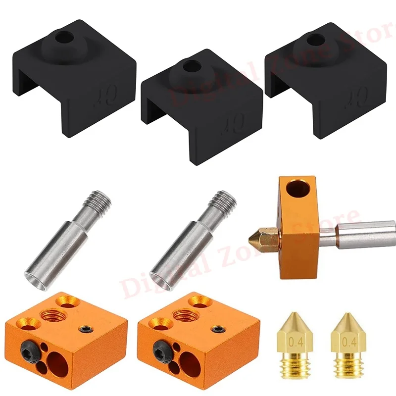 

Aluminum 3D Printer Heater Block, Silicone Cover Sock, Heat Break Throat, MK8 Nozzles 0.4mm Kit for Creality CR-10/10S, Ender 3