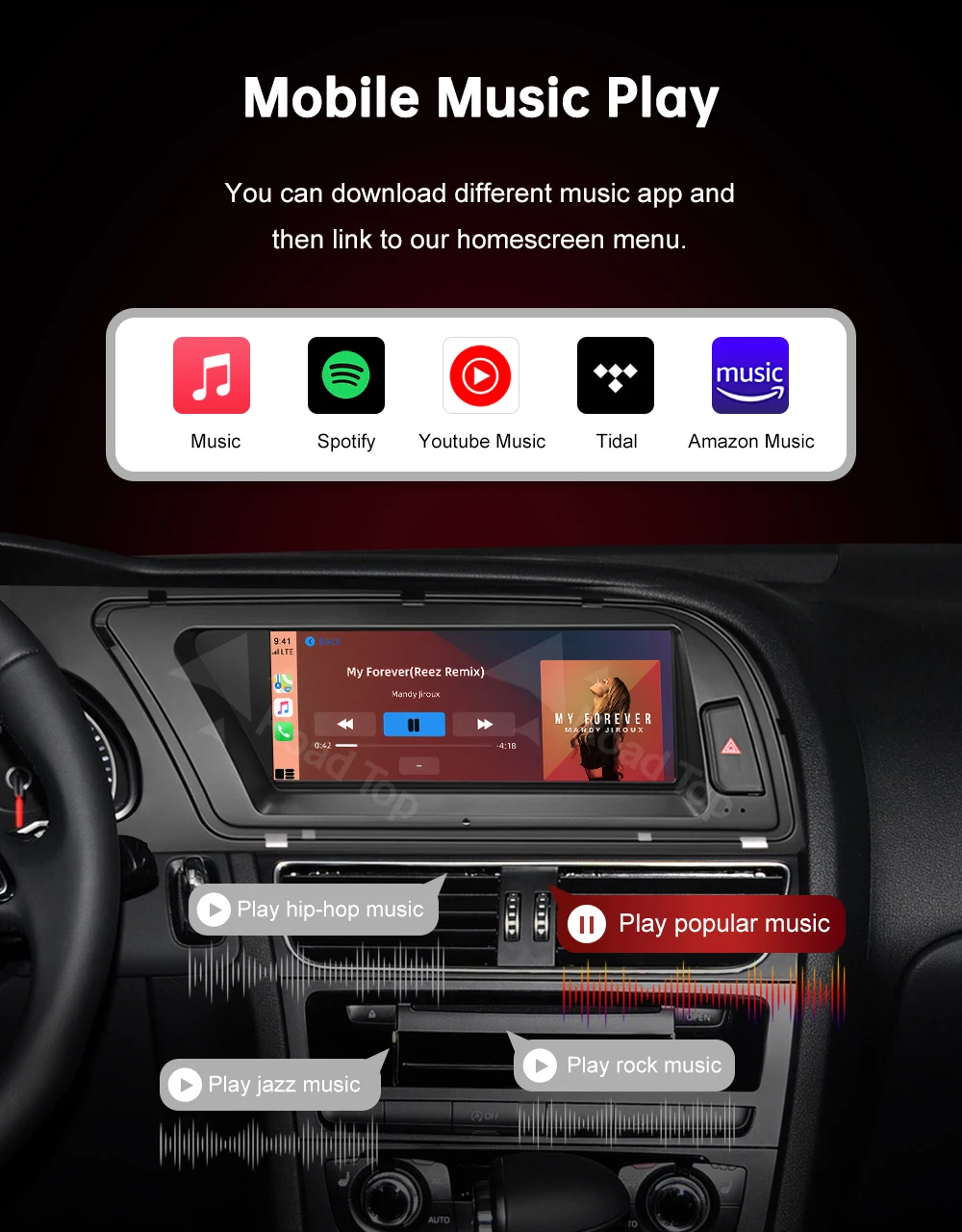 RoadTop 3G MMI Wireless CarPlay Multimedia Ultra-dünner Bildschirm Android Auto Airplay Autolink Linux Bildschirm für Audi A4 2013-2015 – Detail 15