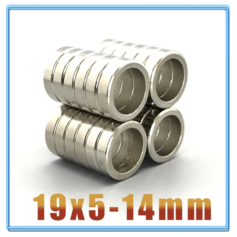 1/5/10/20/50/500Pcs 19x5 Super Strong Round Neodymium Ring Magnets 19mm x 5mm Hole: 14 Rare Earth N35 ndfeb Neodymium 19x5-14