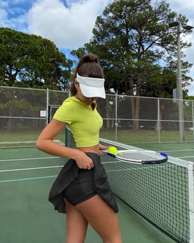 Solid Color High-Waist Tennis Skirt Shorts for Women's Gym Sportswear Pocket Leggings Sport Fitness Running Short Skirt 4