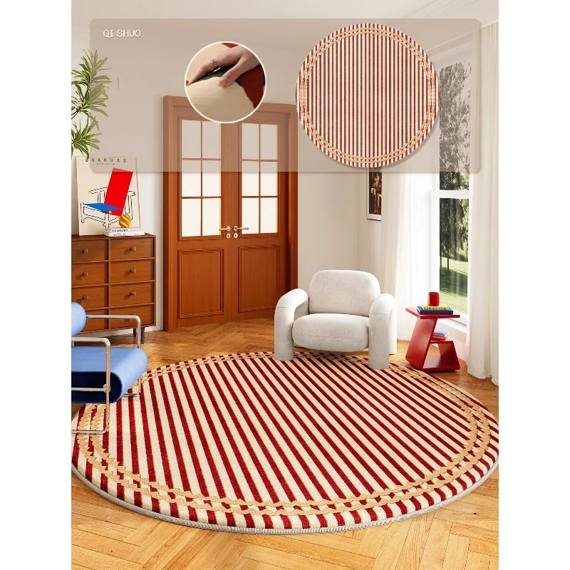 Round Living Room Carpet Retro Geometric Patchwork Abstract Bedroom Rug Colorful Striped Sofa Coffee Table Mat 러그 Ковер Alfombra