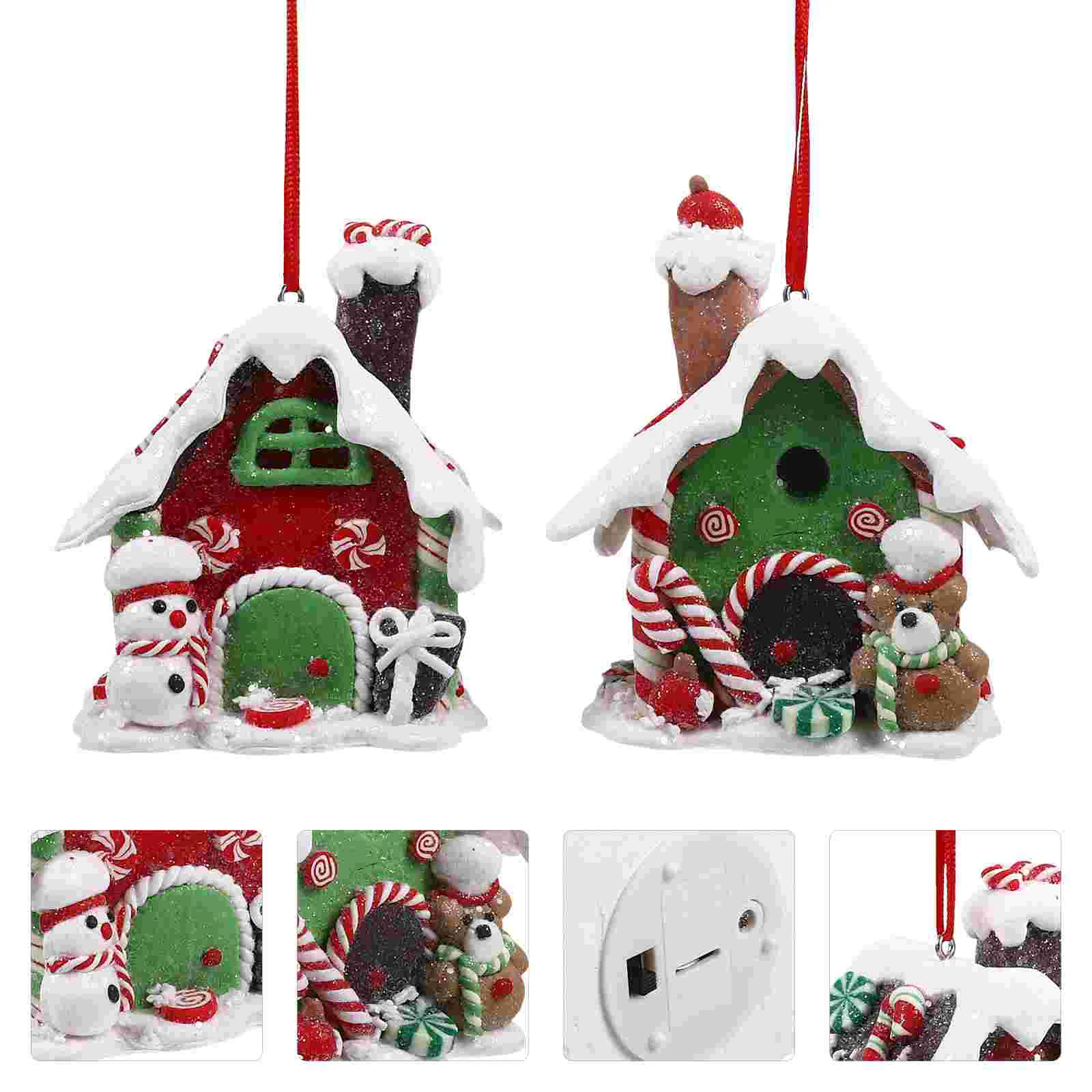 

2 Pcs Christmas Gingerbread House Decor Lighted Houses Decorations for Home Tabletop Small Ornaments