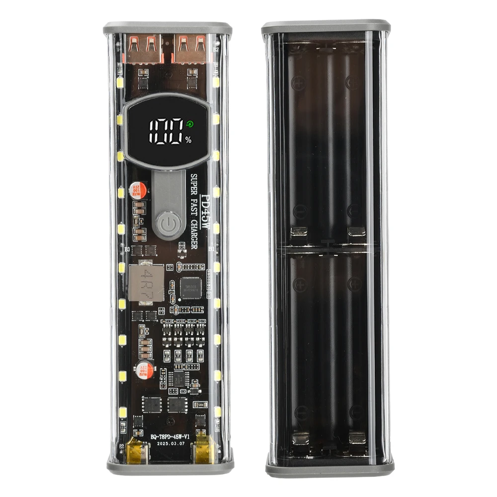 Enhanced Battery Case with PD 45W Super Fast Charging and Outdoor Light - Transparent and Weldless Design