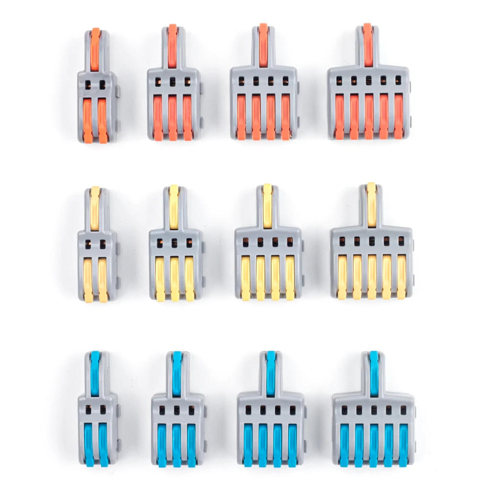 1-in 2/3/4/5-Out-Schnellspleiß-Mini-Kompaktstecker Orange/Gelb/Blau Hebel-Steckklemmenblock für den elektrischen Anschluss