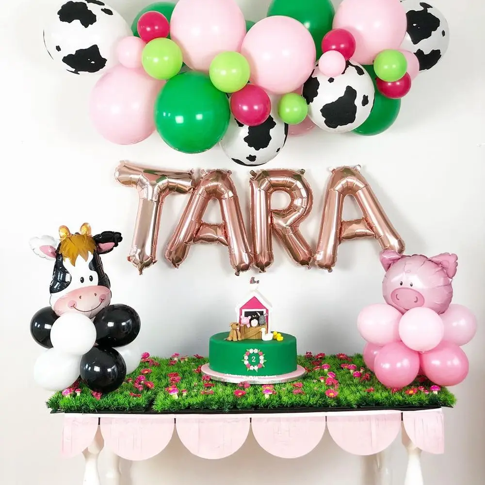 36Pcs Ballons Animaux De La Ferme Rose Filles,12 Pouces Vache Mouton Maison Cochon Voiture Ane Ballons En Latex Animaux De La Ferme Fournitures De Fete D Anniversaire Kreatwow