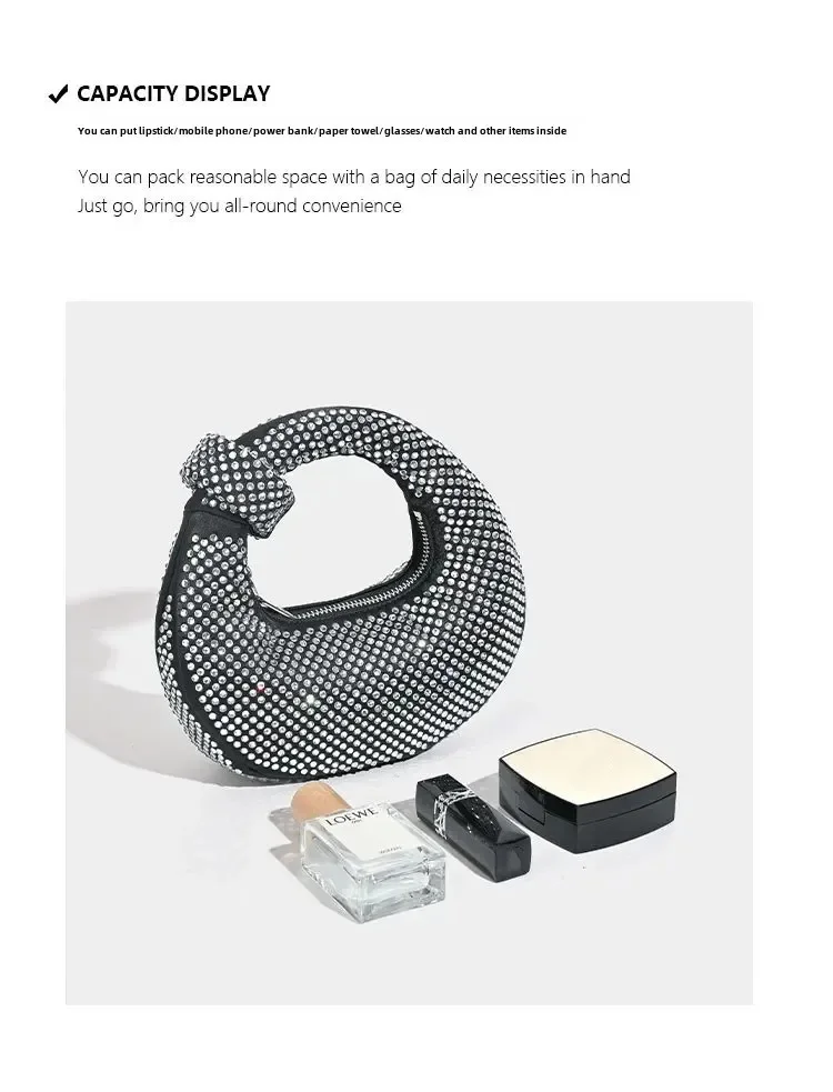 New Small Niche Design Diamond Dumpling Handbag Women's Socialite Style Evening Event Casual Versatile Handbag Water Diamond Bag
