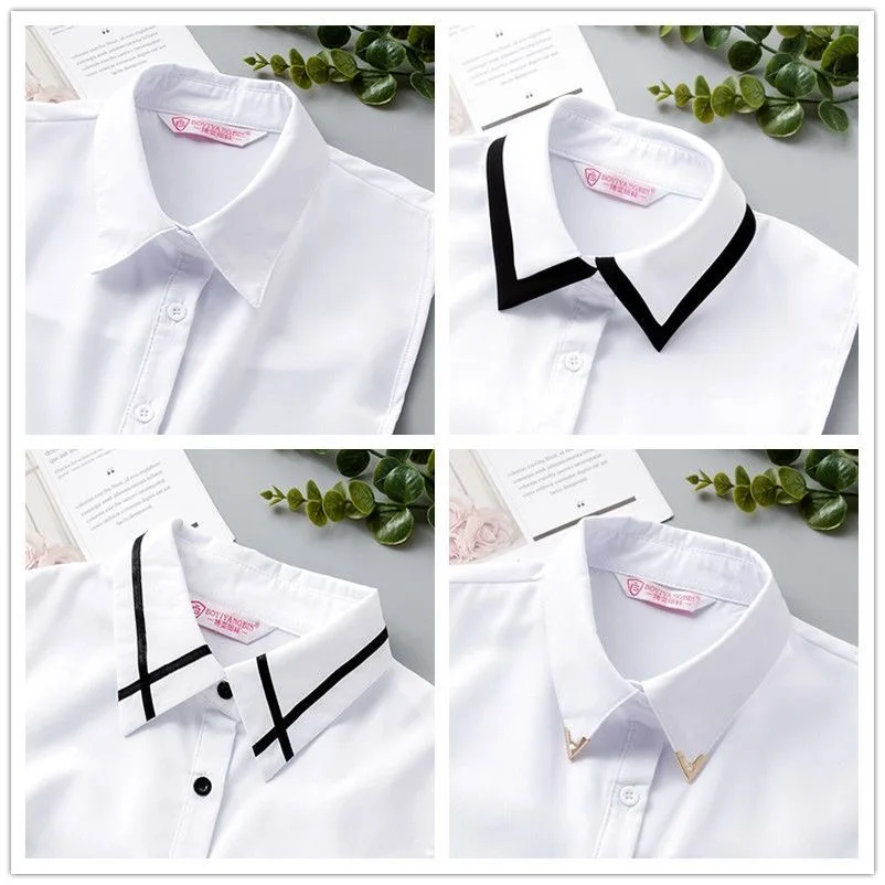 Damen-Kragen zum Vordereinbinden, weiß, bestickt, mit Perlen, klassischer Stehkragen, abnehmbarer Kragen, Vintage-Druck, Spitzen-Halbhemd – Detail 3