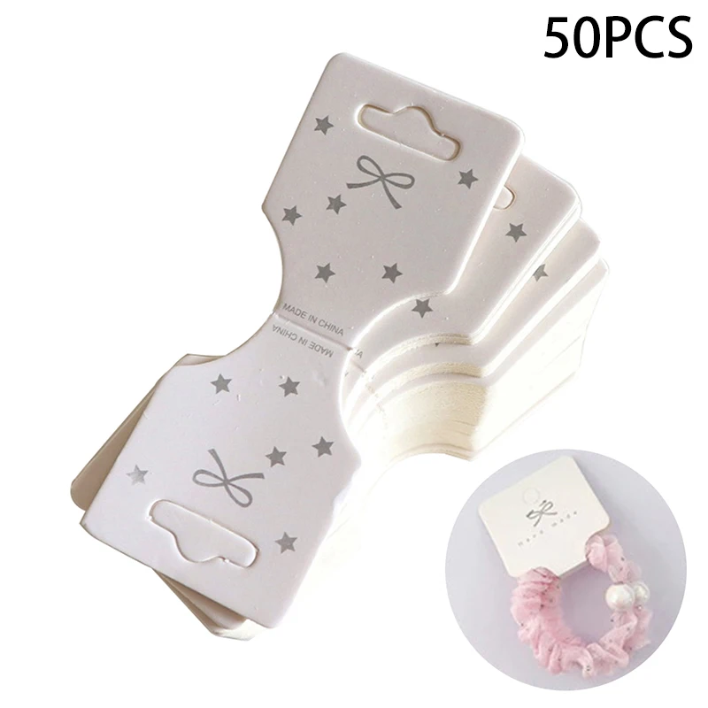 50Pcs 흰색 활 카드 헤어 액세서리 포장 라벨; 걸이 태그가 있는 내구성이 뛰어난 반접힌 판지 디스플레이 카드