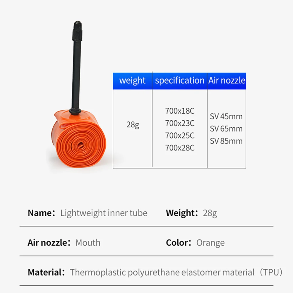 Road Bicycle TPU Tire Mini Portable Road Bike Inner Tube 700C 45/65/85mm Length Valve Lightweight Bicycle Accessories