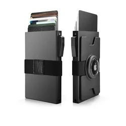Sleek RFID Blocking Metal Wallet: Minimalist Pop - Up Card Design (Black)