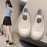 Spring Summer Thin White Canvas Shoes Women's New Net Leisure Thick Bottom Women's Slip-On Cute Lazy Shoes Women's Sports Shoes