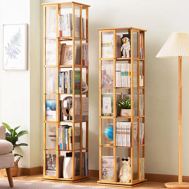 360 Degree Rotating Bookshelf Floor Standing Storage Rack Creative Bookcase for Home Living Room Student Kids Book Organizer