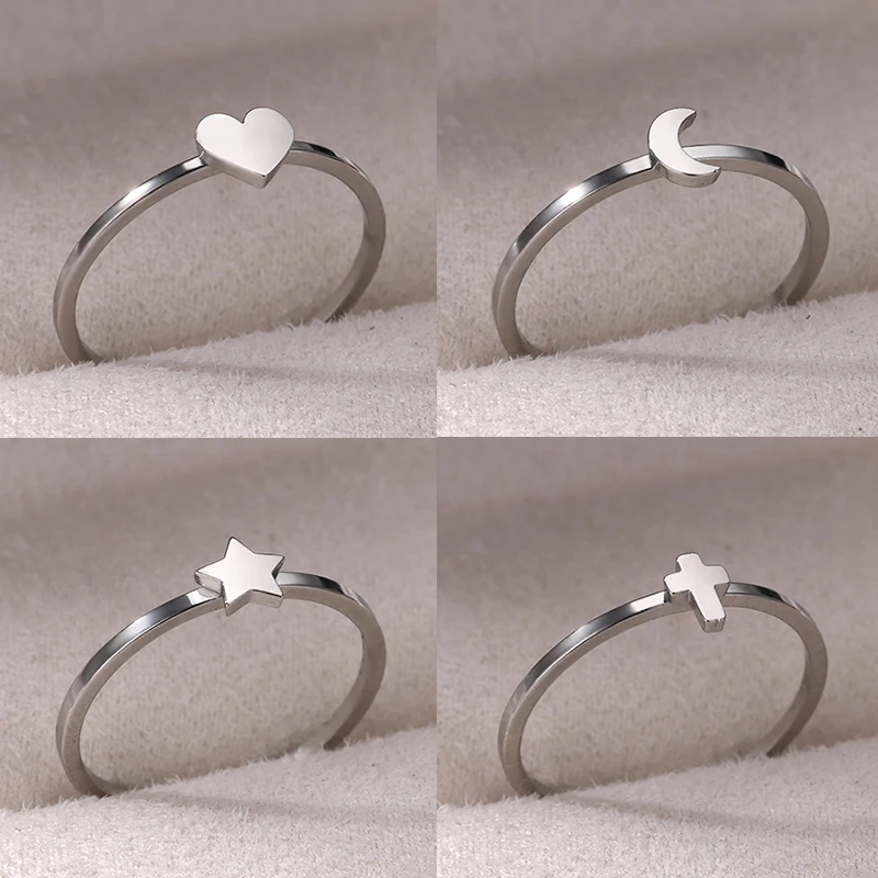 Stainless Steel Cross Heart Rings for Women Open Adjustable Crescent Moon Stars Ring Aesthetic Wedding Trend Waterproof Jewelry wedding rings finger rings womens ring jewelry rings ring jewelry cross rings cross jewelry