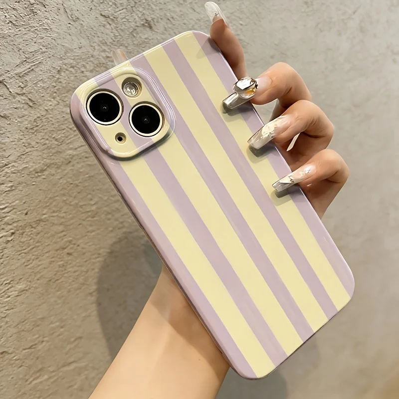 Vibrant Yellow and Purple Striped Hard Phone Case