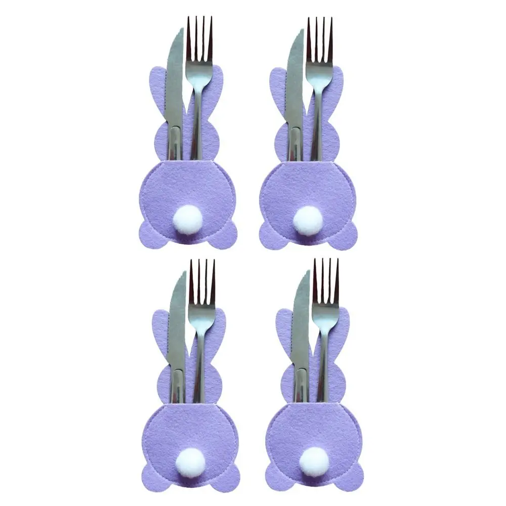 

4Pcs Cutlery Pocket Easter Rabbit Cutlery Bag Easter Utensil Holders Easter Rabbit Tableware Organizer Party Supplies