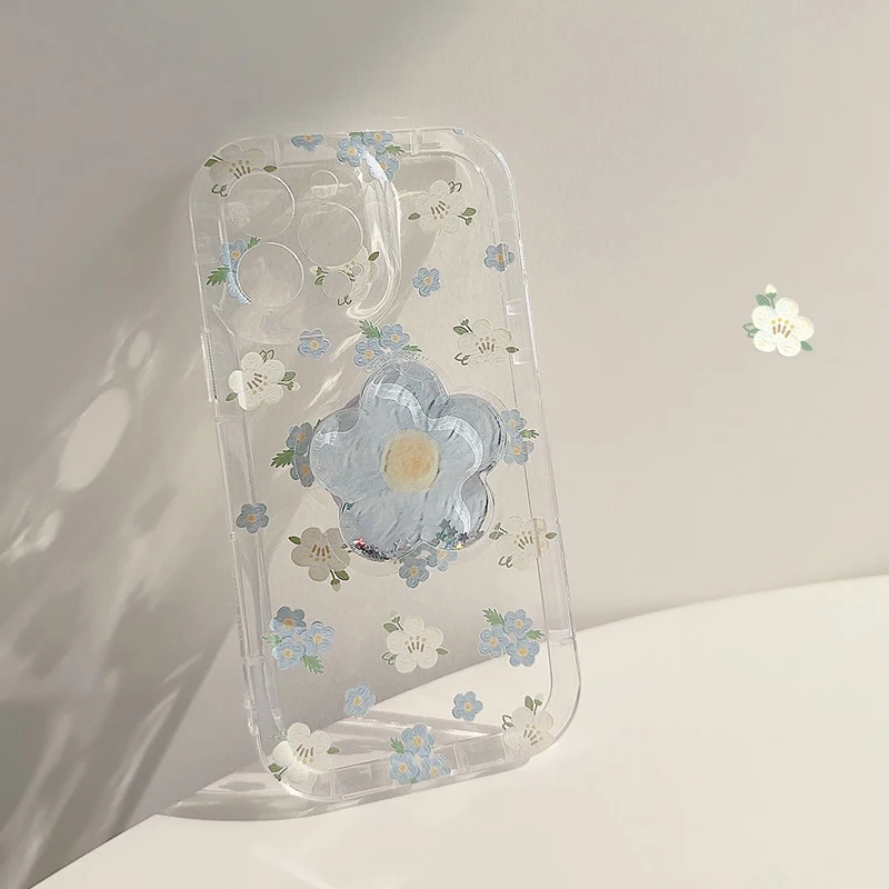 Floral Quicksand Phone Case with Stand - Cute and Soft Clear Cover
