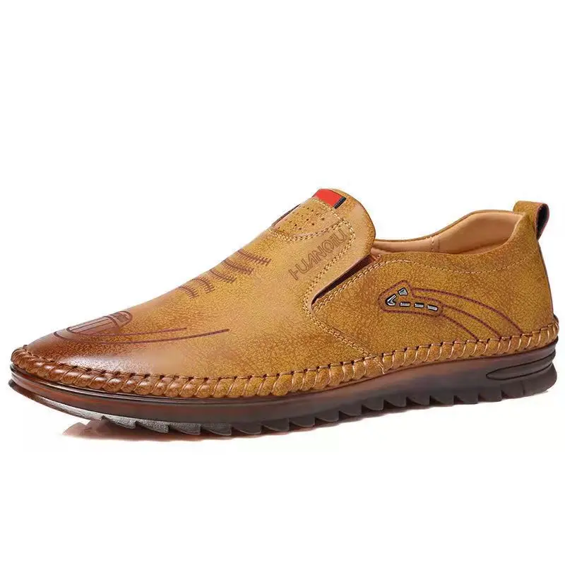 Fashion Men's Leather Anti-Slip Shoes Casual Flat Outdoor Travel