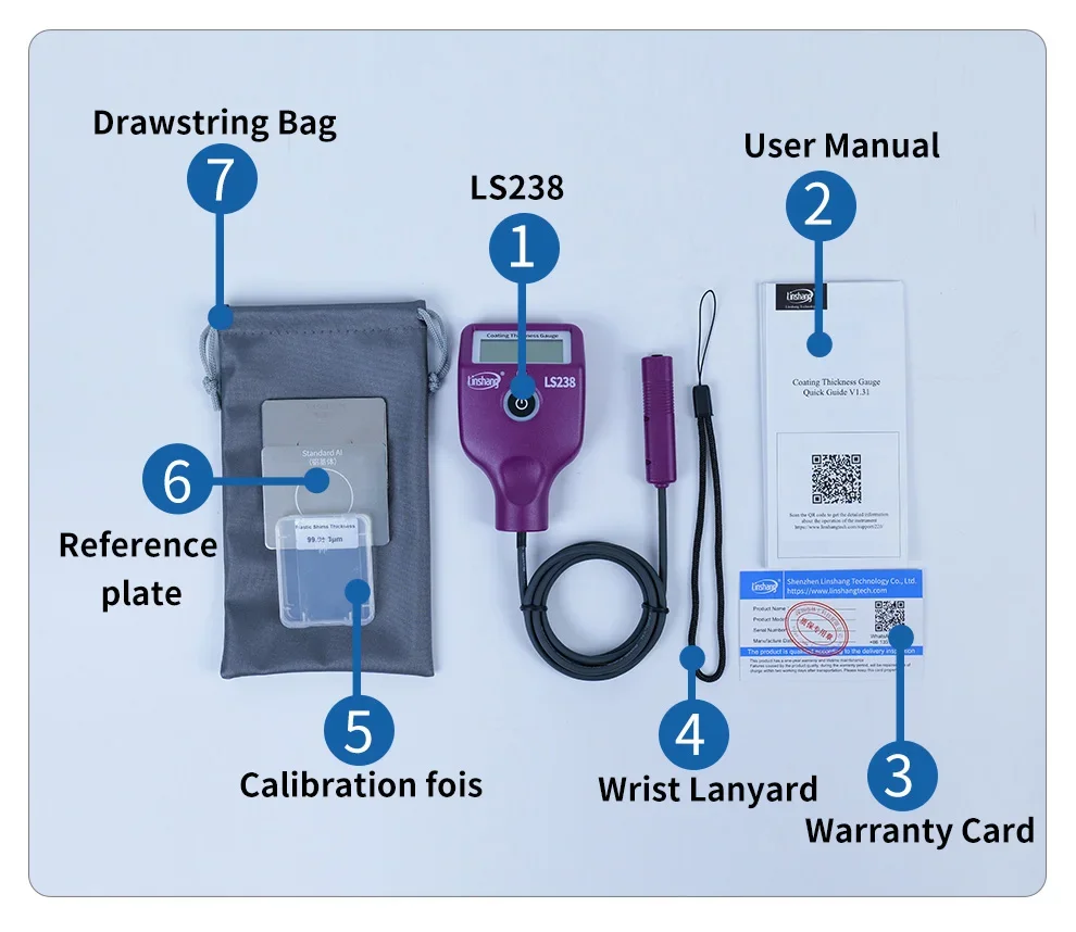 LS238 Digital Paint Thickness Gauge 0.0-3500μm Fe/Al Car Paint Coating Thickness