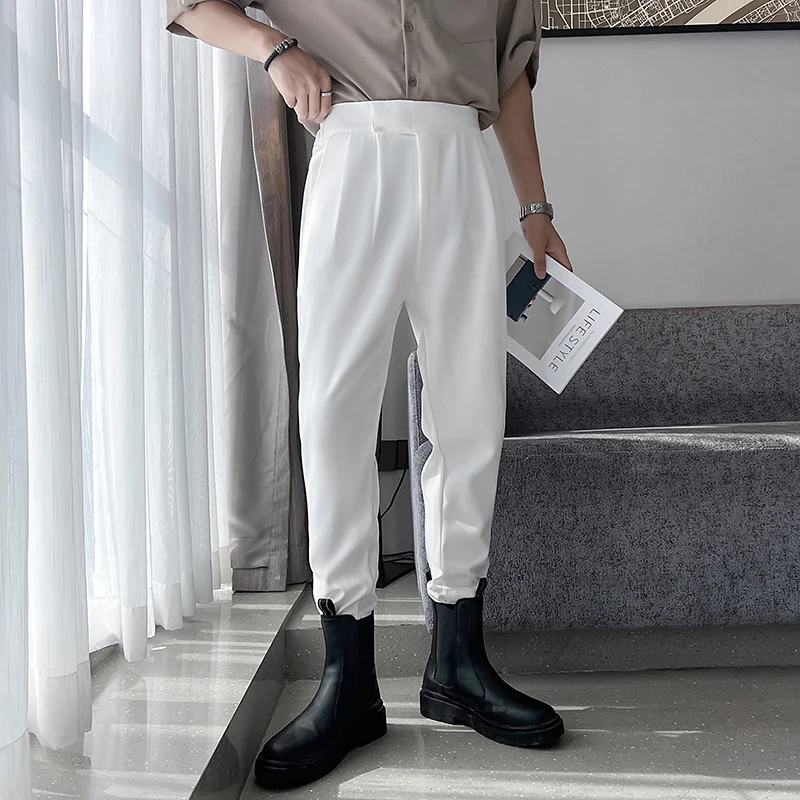 Mens Harem Pants Ankle Length Elastic Waist Tapered Pleated Joggers men jogger pants men harem pants