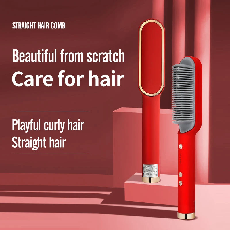 2 In 1 Electric Professional  Quick Heated Negative Ion Hair Straightener Brush Curling Comb Straight Curly Hair Tool