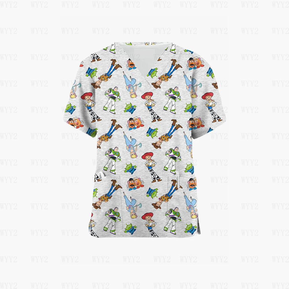 

Summer Lab Scrub Graphic Top Print Disney Toy Story Buzz Lightyear Cartoon Nurse Shirt Nursing Uniform Pet Shop Coverall T-Shirt