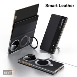 Premium Genuine Leather Smart View Flip Cover for Huawei Mate XTs (Black)