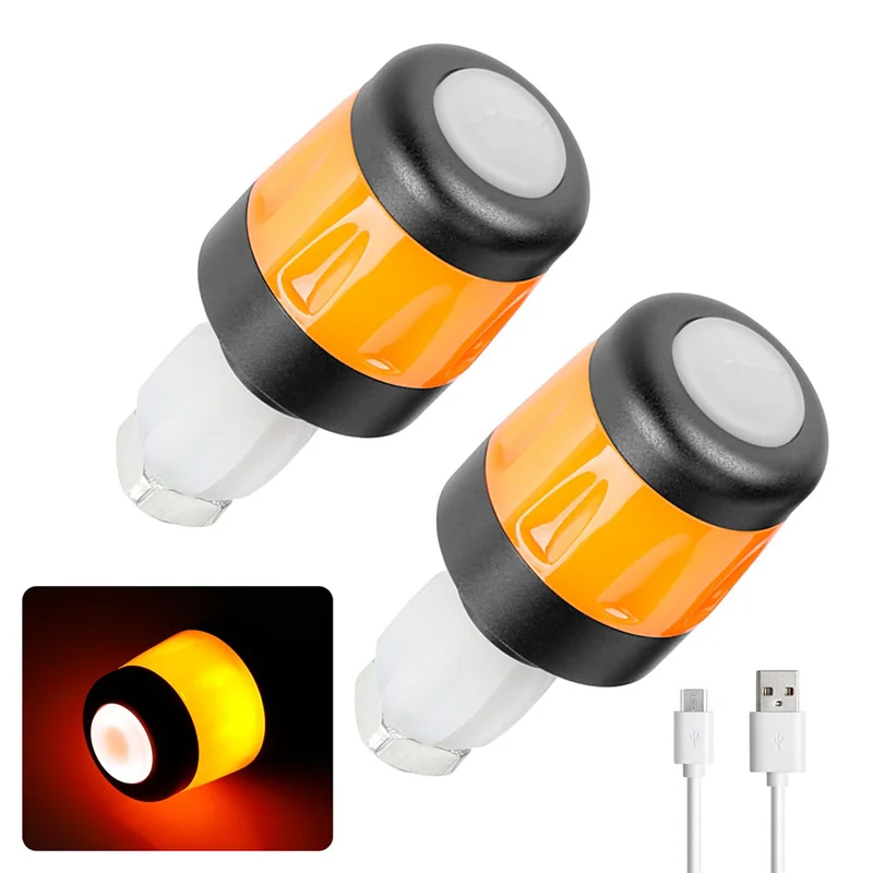 2Pcs Electric Scooter Handlebar Lights LED Warning Light Handlebar End Plugs Waterproof Turn Signal Lights Black + Orange bike turn signals