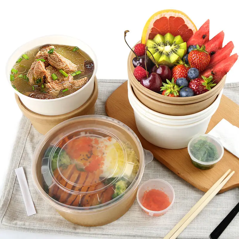 

Customized productcustom disposable waterproof kraft paper soup bowls noodle craft paper salad bowl