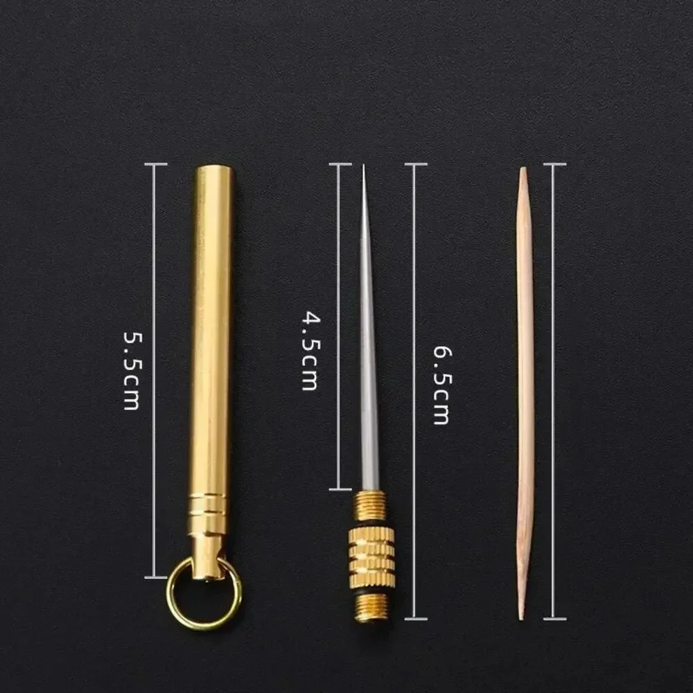 1PC Tragbare Titan & Messing Zahnstocher Obst Gabel Outdoor Multifunktionale Camping Werkzeug Zahnstocher Rohr, Stärker Als Zahnseide – Detail 6