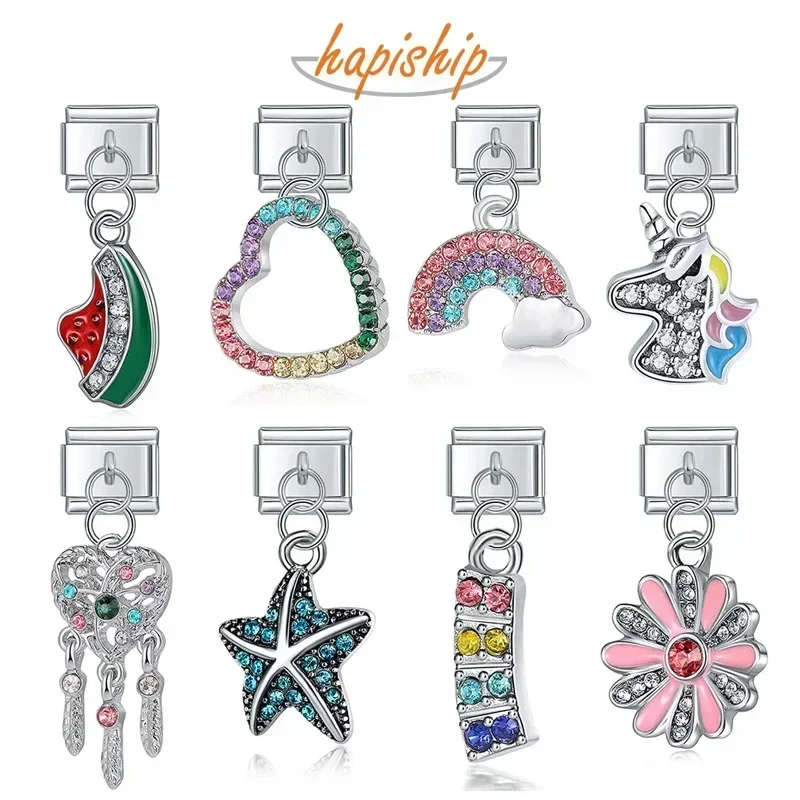 Hapiship nuevo corazón estrella Luna unicornio flor búho mariposa relámpago italiano encanto ajuste 9mm pulsera brazalete fabricación de joyas DJ048