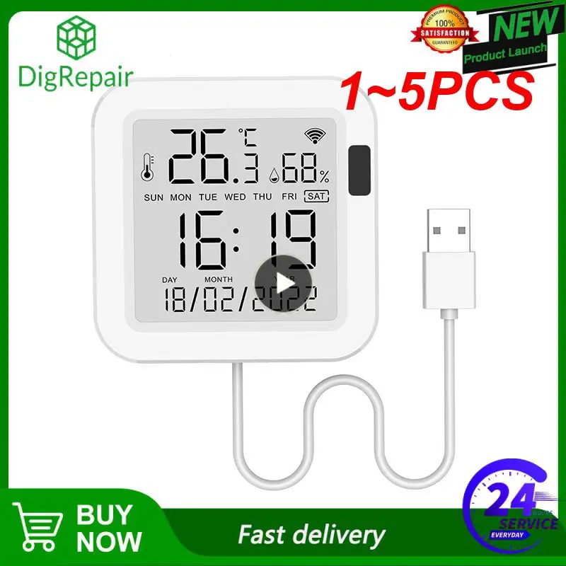 

1~5PCS Tuya Temperature and Humidity Smart Sensor With Backlight for Smart Home var WiFi SmartLife Work with Alexa