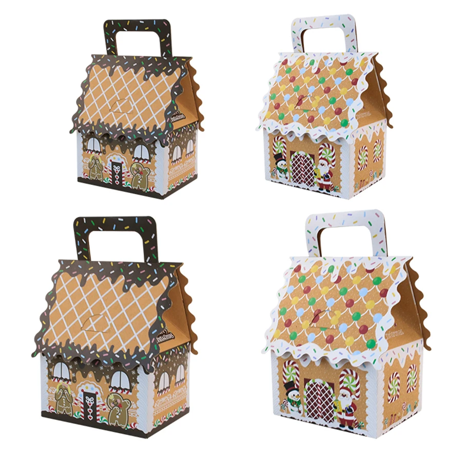 24pcs Weihnachten behandeln Boxen Süßigkeiten Lebkuchen haus Mini Weihnachts feier Gunst Box kleine Pappe Weihnachten Geschenk boxen für Weihnachten