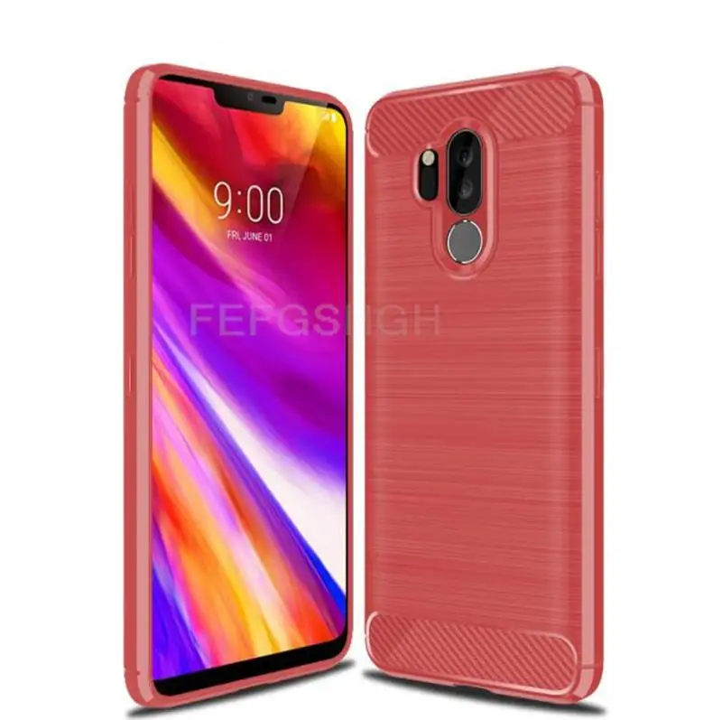 LG G7 ThinQ 용 Capa LG G7 ThinQ G710 G7 + G7 Plus LGG7 자기 링 스탠드 커버 용 브러시 탄소 섬유 소프트 실리콘 케이스