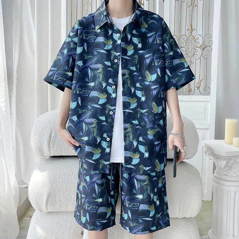 2024 Elegant Fashion Harajuku Slim Fit Ropa Hombre Loose Casual Sport All Match Shorts Button Middle Sleeve Blusa Two Piece Set