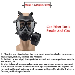 Black Full Face Respirator with Large Filtering Canister for Chemical and Pesticide Protection (Mask Smoke Filter)