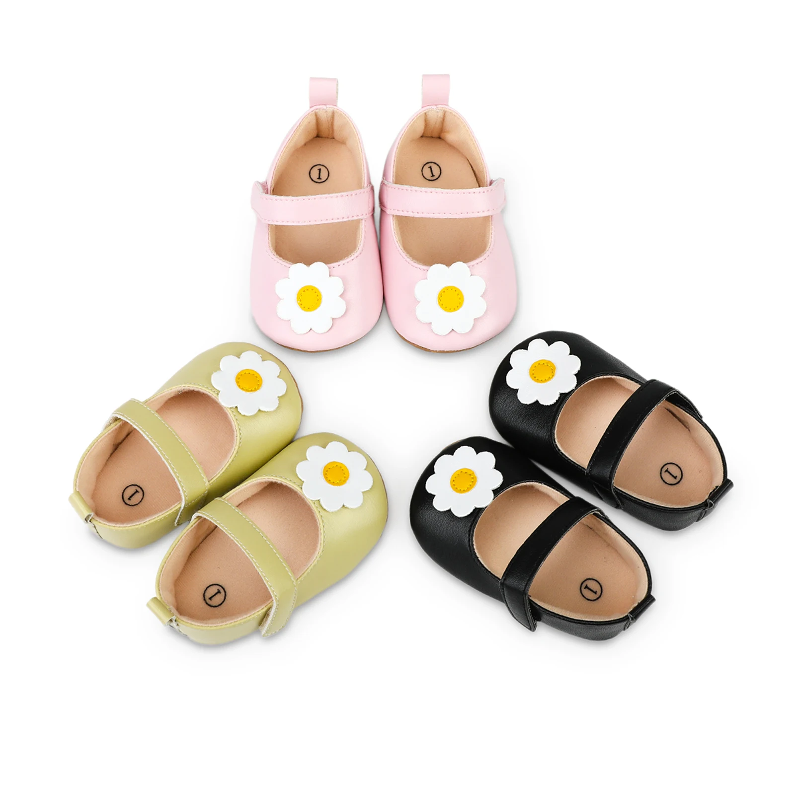 

Baby Girls Premium PU Flats Infant Flower Decor First Walker Crib Shoes for Party, Festival, Baby Shower