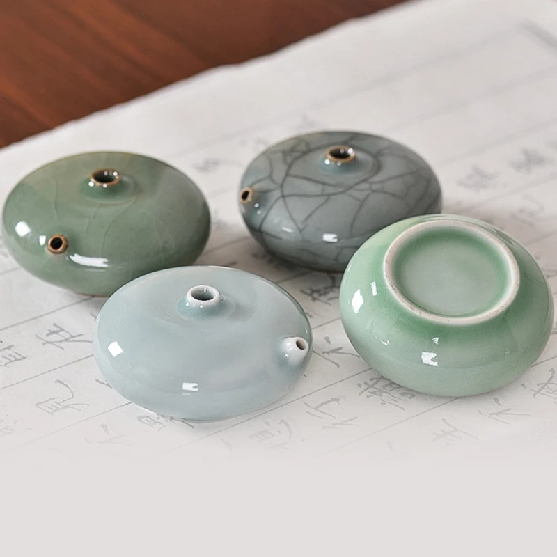 

Huichang Rui Ru Kiln Celadon Water Drop Ceramic Inkstone Calligraphy Water Cup Ink Drop Pot Four Treasures of The Study Chinese