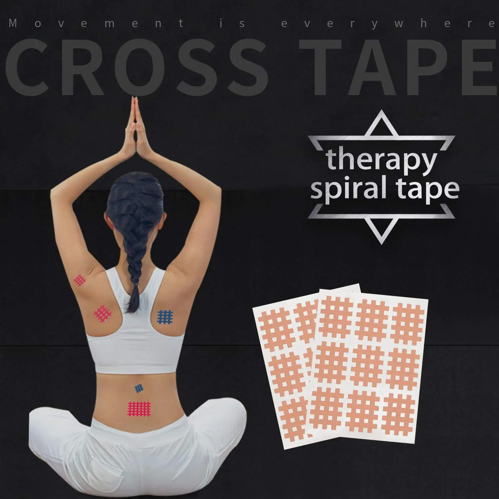 (Pack of 10 sheets) Kindmax Healthcare Spiral Cross Kinesiology Tape Physical Therapy Cross Tape for Pain Relief