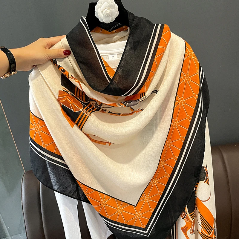 Bufanda de algodón de diseño de marca de lujo, Foulard con estampado de caballo, chales largos, chales invierno, bufandas cálidas, Pashmina, de 2022| | AliExpress