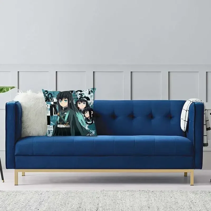 Pillow Case Cover Muichiro Tokito Poster Home Decorative Anime Manga Demon Slayer Cushion Cover Throw Pillow for Car-sided Printing