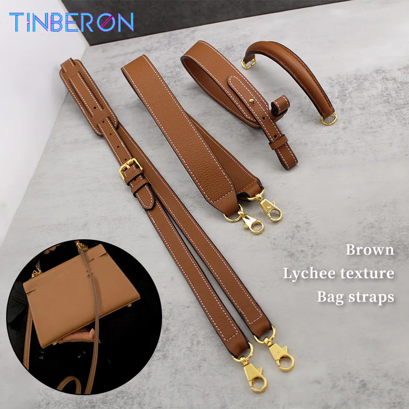 TINBERON Bag Strap For Crossbody Luxury Designer Brown Shoulder Strap Lychee Pattern Real Leather Bag Straps Handbag Accessories
